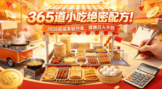 365道小吃绝密配方！2026低成本轻创业，摆摊日入不愁-钱途社