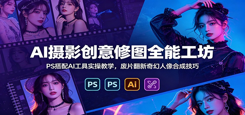 AI摄影创意修图全能工坊：PS搭配AI工具实操教学，废片翻新奇幻人像合成技巧-钱途社