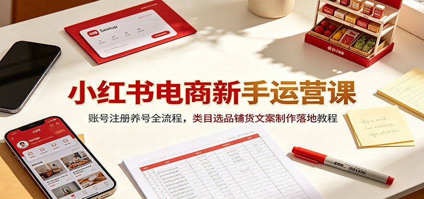 小红书电商新手运营课：账号注册养号全流程，类目选品铺货文案制作落地教程-钱途社