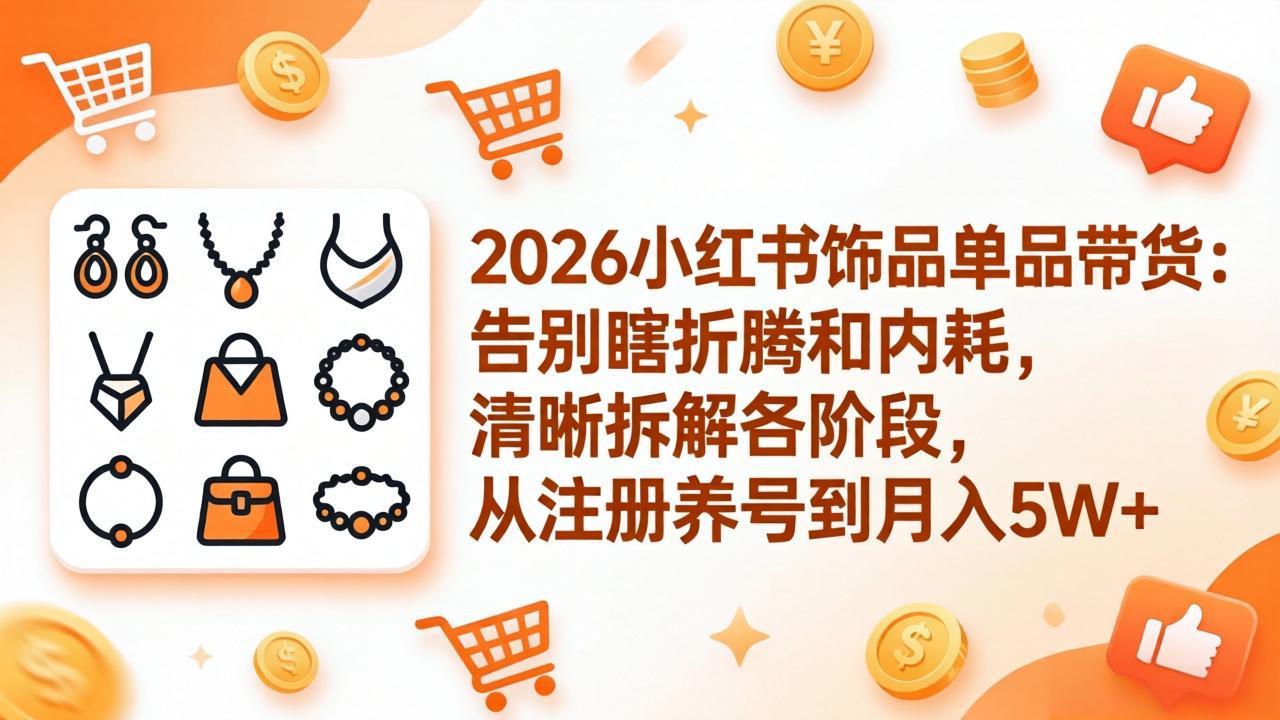 2026小红书饰品单品带货:告别瞎折腾和内耗,清晰拆解各阶段,从注册养号到月入5W+-钱途社