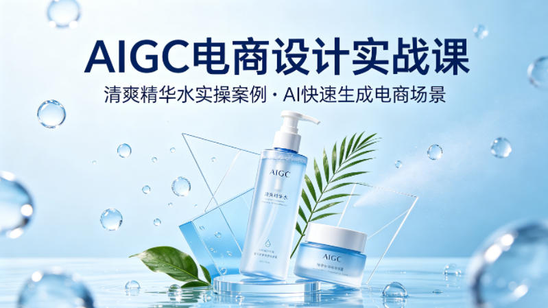 AIGC电商设计实战课，以清爽精华水为实操案例，教你用AI快速生成电商场景-钱途社