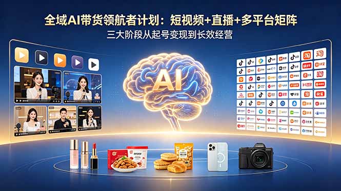 全域AI带货领航者计划：短视频+直播+多平台矩阵，三大阶段从起号变现到长效经营-钱途社
