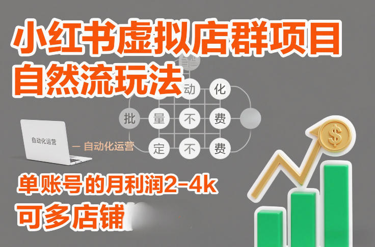 小红书虚拟店群项目，自然流玩法，批量自动化，稳定不费号，单账号的月利润2-4k，可多店矩阵-钱途社