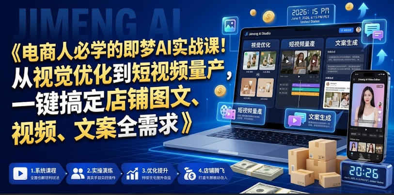 电商人必学的即梦AI实战课！从视觉优化到短视频量产，一键搞定店铺图文、视频、文案全需求-钱途社