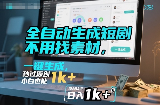 全自动生成短剧，不用找素材，不用剪辑，一键生成，秒过原创，小白也能轻松日入1k+【揭秘】-钱途社