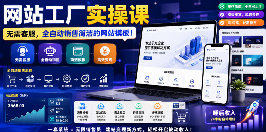 网站工厂实操课，无需客服，网站模板自动赚钱！【原创双语字幕】-钱途社