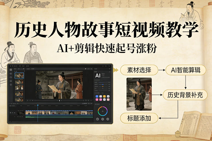 历史人物故事短视频教学，AI+剪辑制作历史人物题材短视频，快速起号涨粉-钱途社