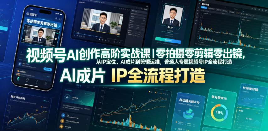 视频号AI创作高阶实战课｜零拍摄零剪辑零出镜，从IP定位、AI成片到剪辑运维，普通人专属视频号IP全流程打造-钱途社