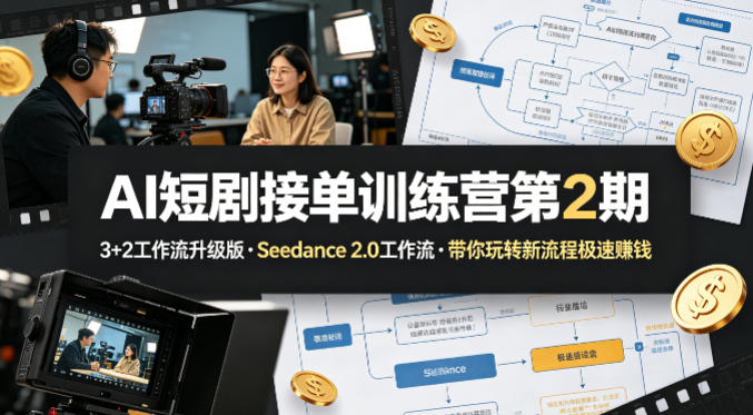 AI短剧接单训练营第2期，3+2工作流升级版，Seedance 2.0工作流，带你玩转新流程极速賺钱-钱途社