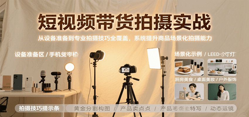 短视频带货拍摄实战，从设备准备到专业拍摄技巧全覆盖，系统提升商品场景化拍摄能力-钱途社