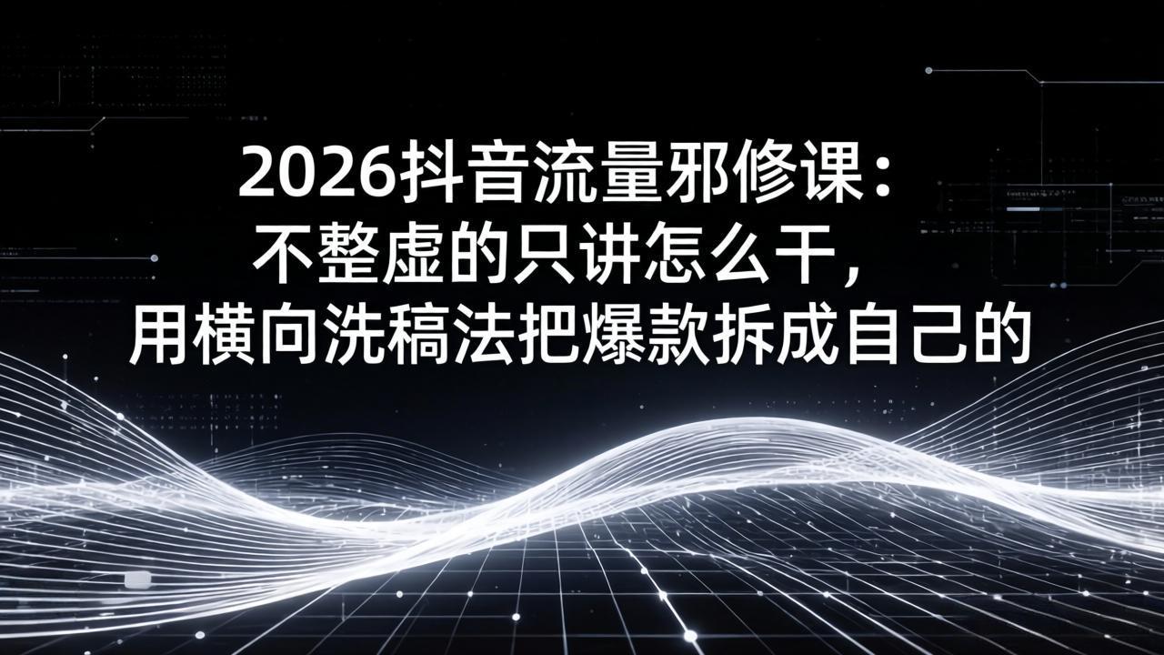 2026抖音流量邪修课：不整虚的只讲怎么干，用横向洗稿法把爆款拆成自己的-钱途社