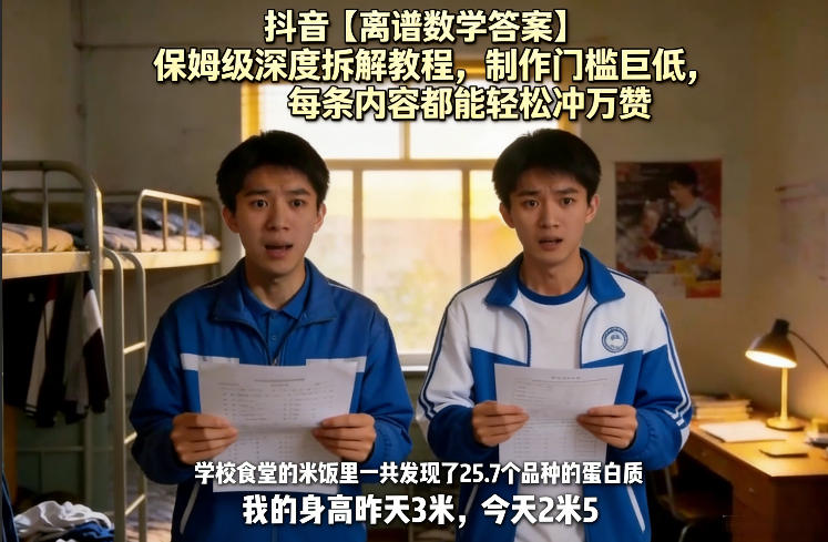 抖音【离谱数学答案】保姆级深度拆解教程，制作门槛巨低，每条内容都能轻松冲万赞，附详细步骤-钱途社