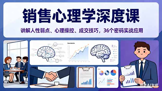 销售心理学深度课，讲解人性弱点、心理操控、成交技巧，36个密码实战应用-钱途社