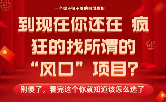 马上26年了，你还在找所谓的风口项目？别傻了，看完这个你全都懂了！【揭秘】-钱途社