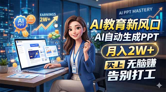AI教育新风口，AI自动生成PPT，月入2W+，无脑赚，告别打工-钱途社