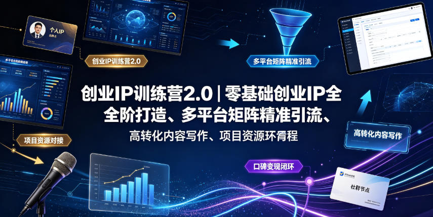创业IP训练营2.0｜零基础创业IP全阶打造、多平台矩阵精准引流、高转化内容写作、项目资源对接与口碑变现闭环课程-钱途社