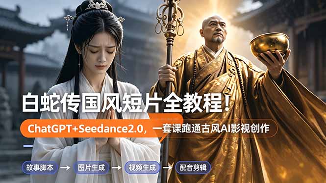 白蛇传-国风短片全教程！ChatGPT+Seedance2.0，一套课跑通古风AI影视创作-钱途社