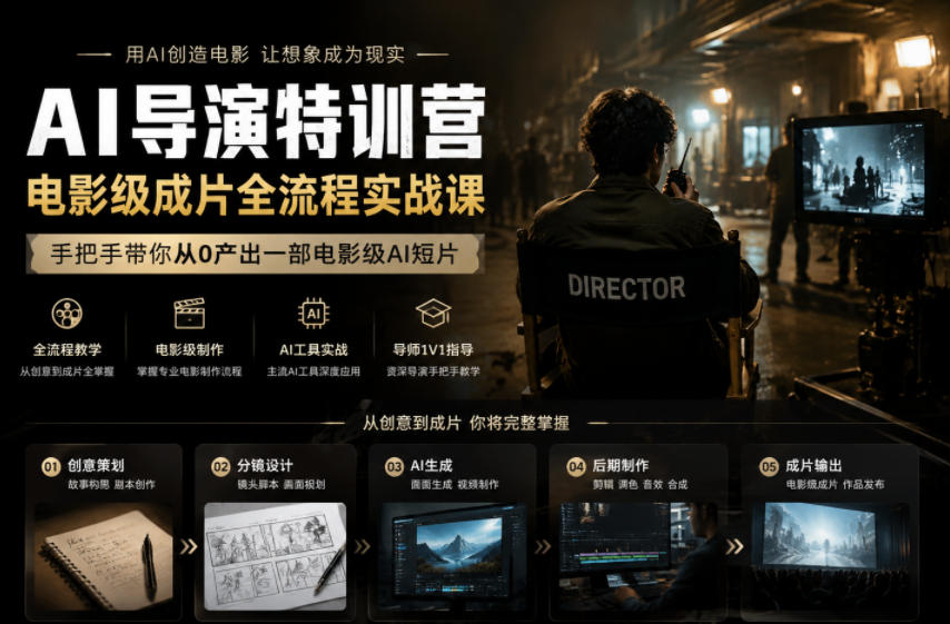 AI导演特训营，电影级成片全流程实战课，手把手带你从0产出一部电影级AI短片-钱途社