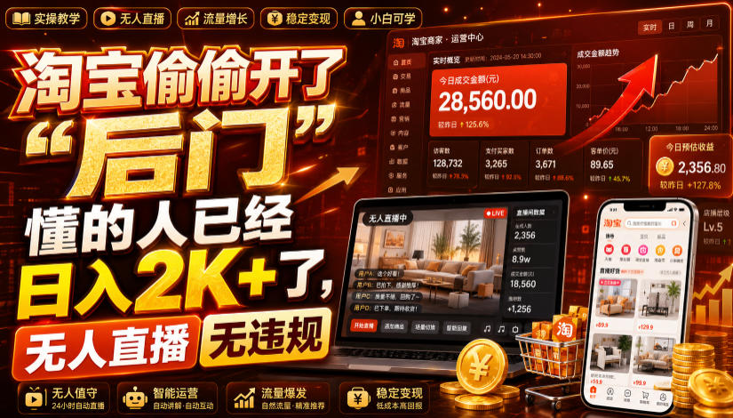 淘宝偷偷开了“后门”，懂的人已经日入2K+了，无人直播无违规，一台电脑=一家24小时营业的线上门店【揭秘】-钱途社