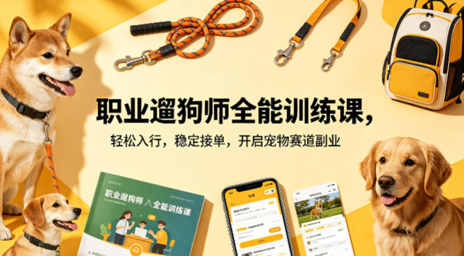 职业遛狗师全能训练课，轻松入行，稳定接单，开启宠物赛道副业-钱途社