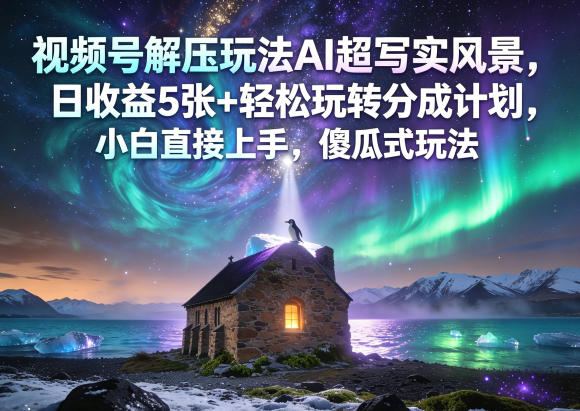 视频号解压玩法AI超写实风景，日收益5张+轻松玩转分成计划，小白直接上手，傻瓜式玩法-钱途社