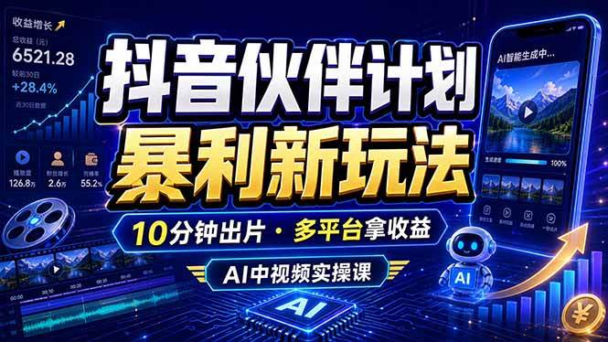 （18869期）抖音伙伴计划最新玩法，无需配音剪辑，10分钟出一条原创视频，轻松日入三位数-钱途社