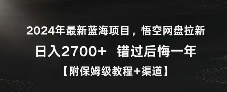 2024年最新蓝海项目，悟空网盘拉新，日入2700+错过后悔一年【附保姆级教程+渠道】【揭秘】-钱途社