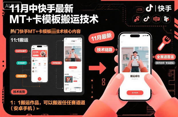 11月中快手最新MT+卡模板搬运技术，1：1搬运作品，可以搬运任何赛道(安卓手机)-钱途社