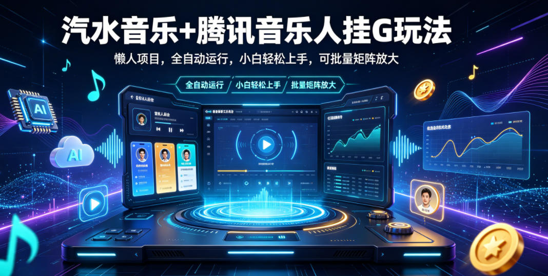 汽水音乐+腾讯音乐人挂G玩法，懒人项目，全自动运行，小白轻松上手，可批量矩阵放大【揭秘】-钱途社