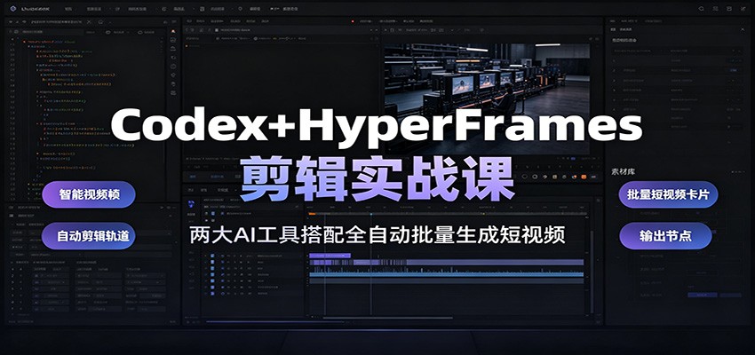 Codex+HyperFrames剪辑实战课：两大AI工具搭配全自动批量生成短视频-钱途社
