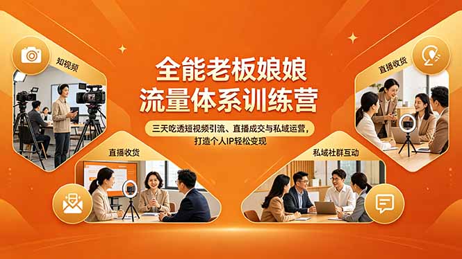 全能老板娘流量体系训练营，三天吃透短视频引流、直播成交与私域运营，打造个人IP轻松变现-钱途社