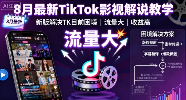 8月最新TikTok影视解说教学，新版解决TK目前困境，流量大，收益高-钱途社