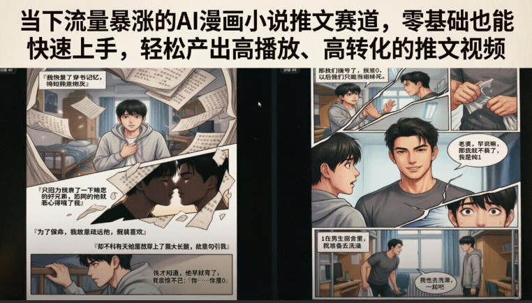 当下流量暴涨的AI漫画小说推文赛道，零基础也能快速上手，轻松产出高播放、高转化的推文视频-钱途社