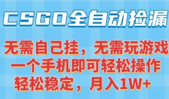 CSGO自动捡漏项目,最新独家玩法,一个手机可操作,新手小白轻松月入1W+,操作简单易上手【揭秘】-钱途社