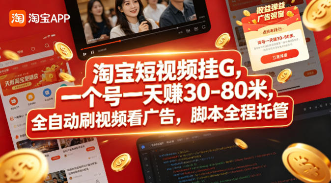 淘宝短视频挂G，一个号一天 賺30-80米，全自动刷视频看广告，脚本全程托管【揭秘】-钱途社
