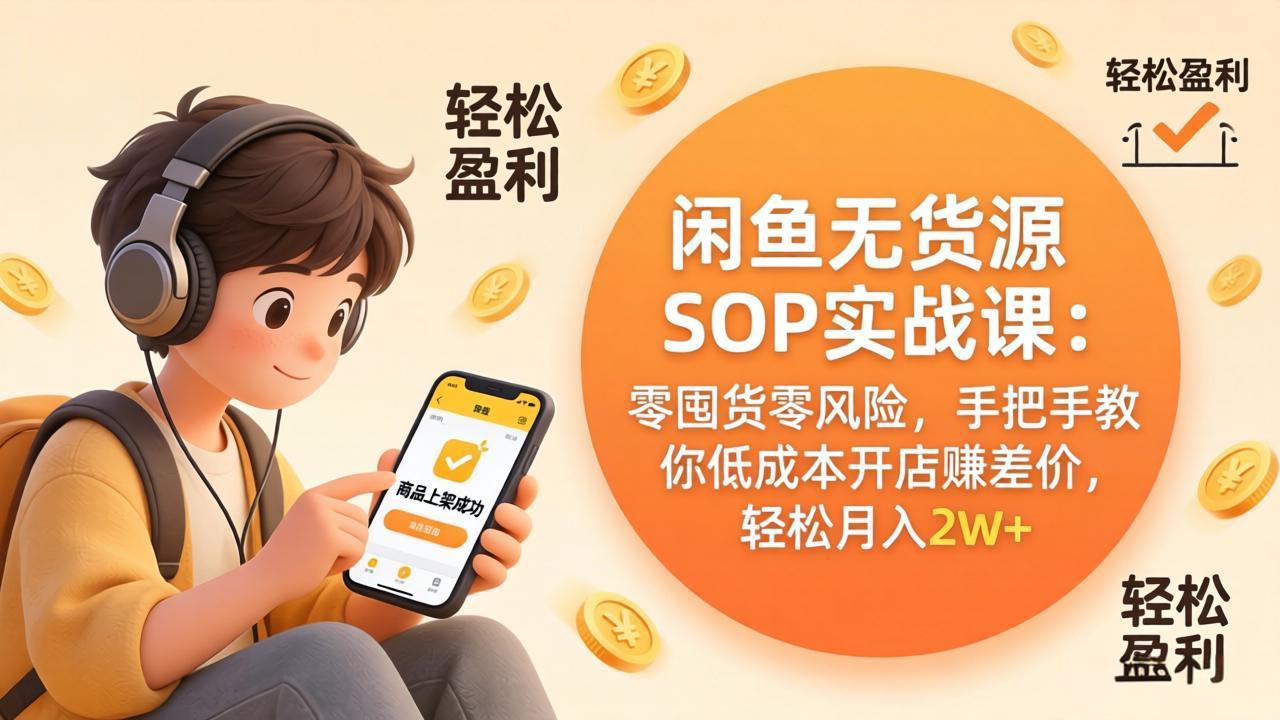 闲鱼无货源SOP实战课：零囤货零风险，手把手教你低成本开店赚差价，轻松月入2w+-钱途社