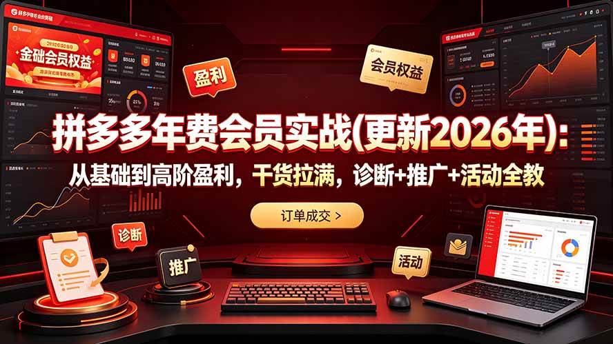 （19290期）拼多多年费会员实战(更新2026年)：从基础到高阶盈利，干货拉满，诊断+推广+活动全教-钱途社