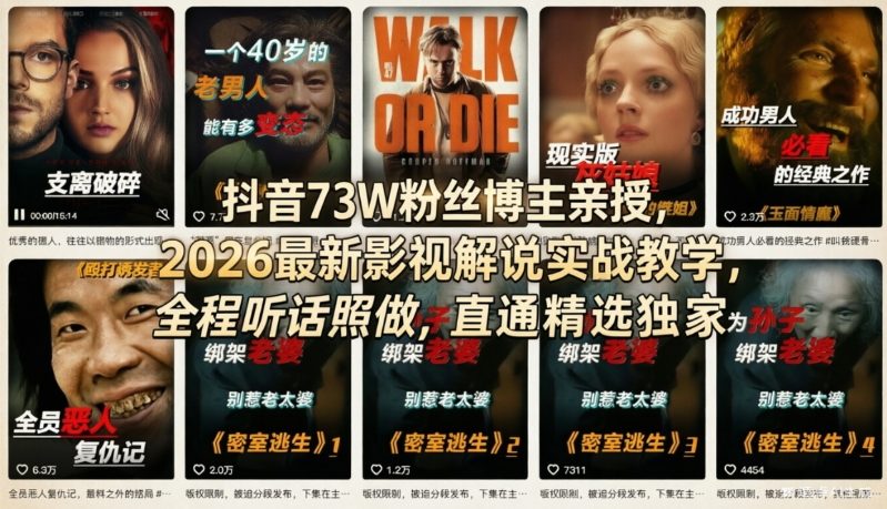 抖音73W粉丝博主亲授，2026最新影视解说实战教学，全程听话照做，直通精选独家-钱途社