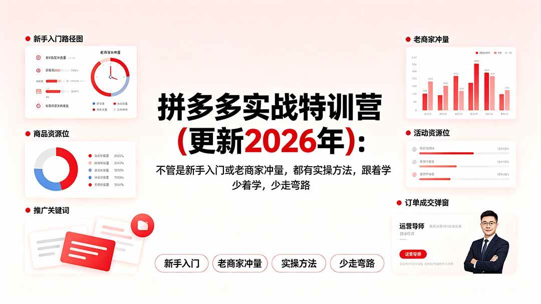（19291期）拼多多实战特训营(更新2026年)：不管是新手入门或老商家冲量，都有实操方法，跟着学，少走弯路-钱途社