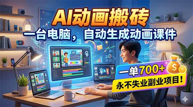 （18239期）AI动画搬砖，一台电脑，自动生成动画课件，一单800+ 永不失业副业项目！-钱途社