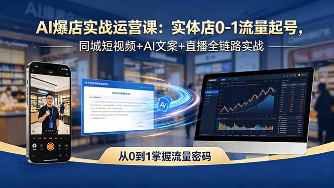 AI爆店实战运营课：实体店0-1流量起号，同城短视频+AI文案+直播全链路实战-钱途社