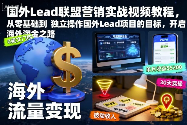 国外Lead联盟营销实战视频教程，从零基础到独立操作国外Lead项目的目标，开启海外淘金之路-钱途社