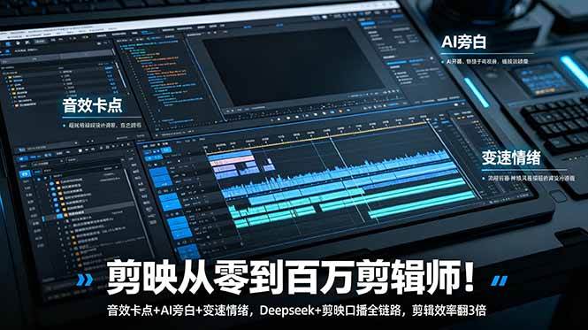 （18867期）剪映从零到百万剪辑师！音效卡点+AI旁白+变速情绪，Deepseek+剪映口播全链路，剪辑效率翻3倍-钱途社