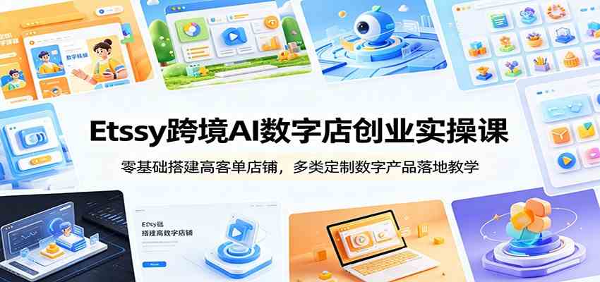 Etsy跨境AI数字店创业实操课：零基础搭建高客单店铺，多类定制数字产品落地教学-钱途社