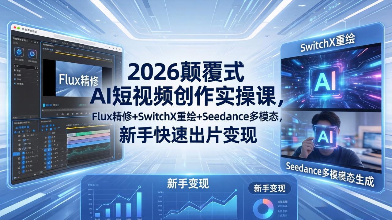 2026颠覆式 AI短视频创作课-5月更新，Flux精修+SwitchX重绘+Seedance多模态，新手快速出片变现-钱途社