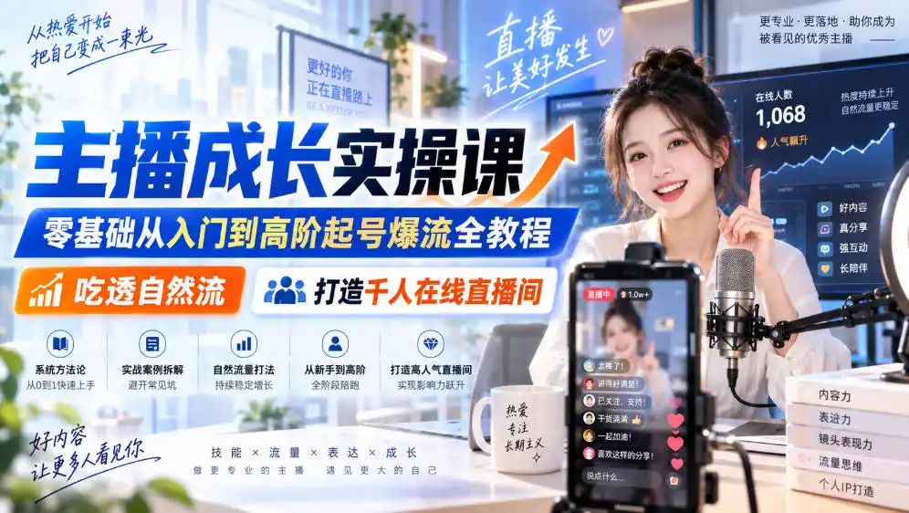 主播成长实操课｜零基础从入门到高阶起号爆流全教程，吃透自然流，打造千人在线直播间-钱途社