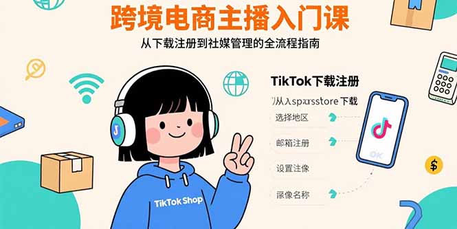 跨境电商主播入门课，TikTok下载注册，支付工具配置，社媒账号管理全流程-钱途社