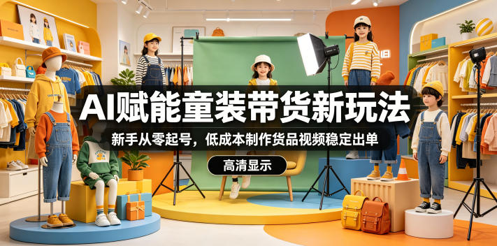 AI赋能童装带货新玩法，新手从零起号，低成本制作货品视频稳定出单-钱途社