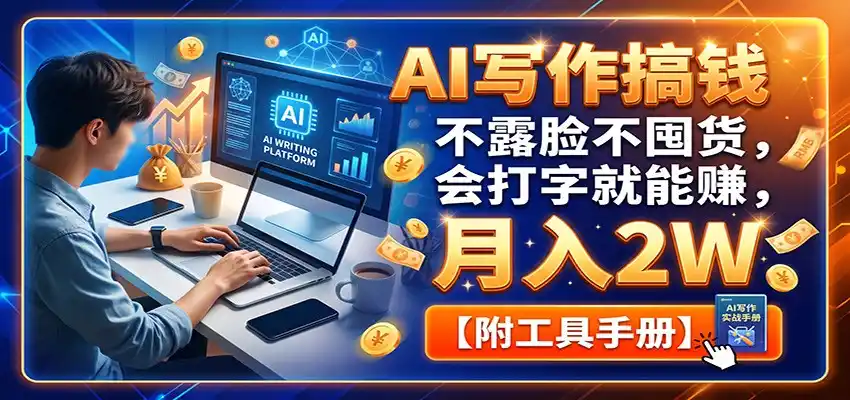 AI写作搞钱：不露脸不囤货，会打字就能赚，月入2W【附工具手册】-钱途社