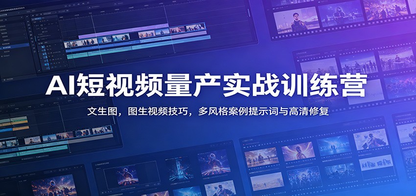 AI短视频量产实战训练营：文生图，图生视频技巧，多风格案例提示词与高清修复-钱途社